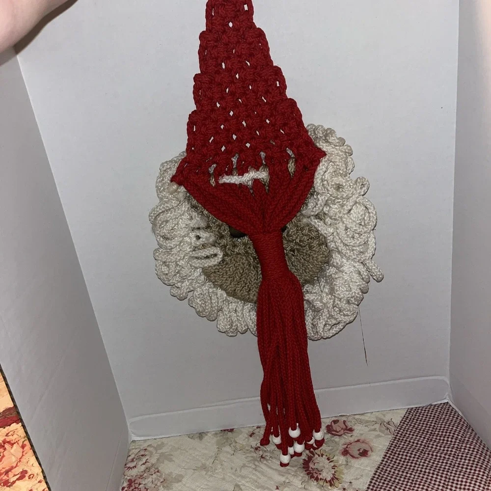 Vintage Macrame Hanging  wall art Santa Claus Christmas‎ Holiday  Bells MCM